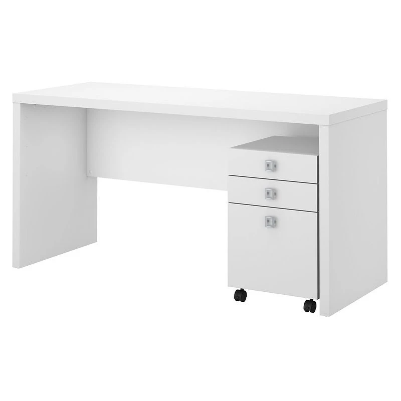 Bush Echo Credenza/Desk With 3-Drawer Mobile Pedestal 60" - ECH003PW - Image 4