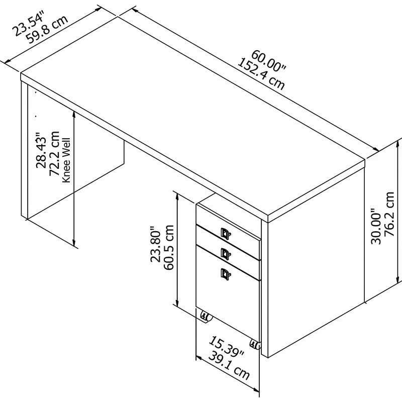 Bush Echo Credenza/Desk With 3-Drawer Mobile Pedestal 60" - ECH003PW - Image 3