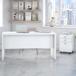 Bush Echo Credenza/Desk With 3-Drawer Mobile Pedestal 60" - ECH003PW