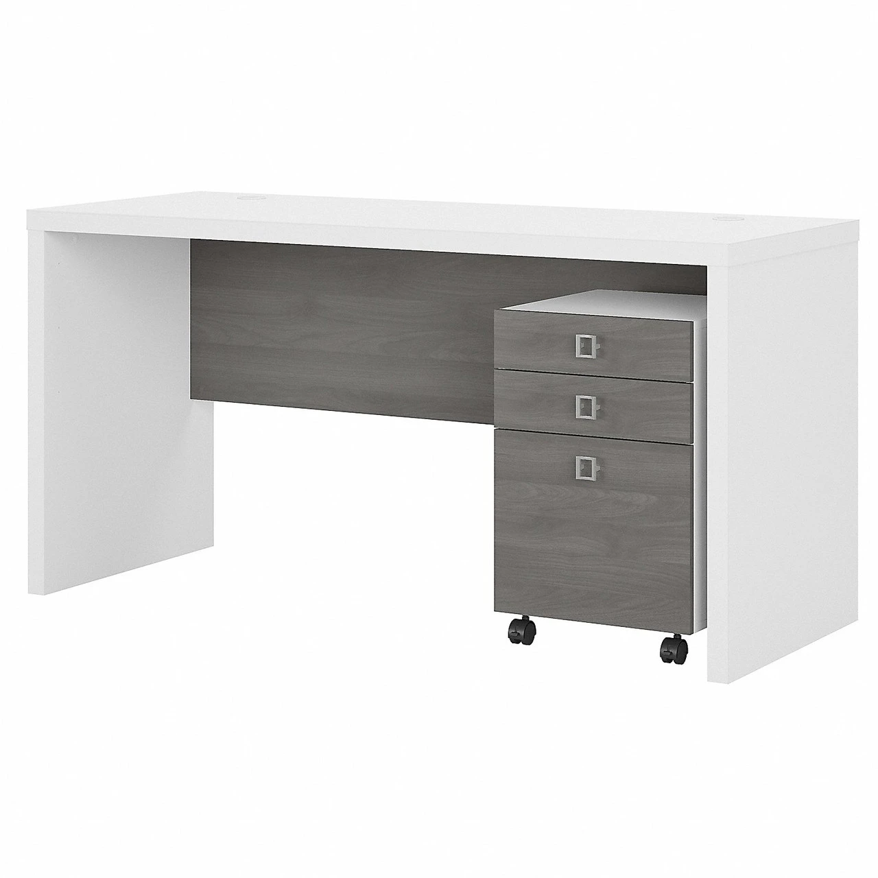 Bush Business Furniture Kathy Ireland Echo 60W Credenza/Desk With 3 Drawer Mobile Pedestal White/Modern Gray - ECH003WHMG