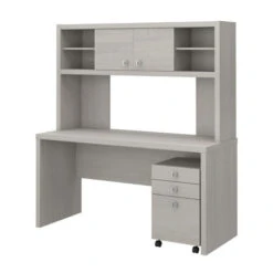Bush Echo Credenza/Desk With 3-Drawer Mobile File And Hutch 60"W - ECH006GS