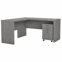 Bush Business Furniture Echo By Kathy Ireland 60W L-Shaped Desk And 3 Drawer Mobile Pedestal Modern Gray - ECH008MG