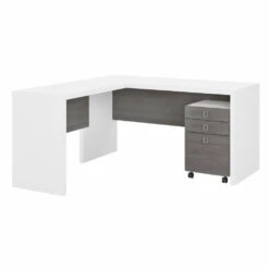 Bush Business Furniture Echo By Kathy Ireland 60W L-Shaped Desk And 3 Drawer Mobile Pedestal White/Modern Gray - ECH008WHMG