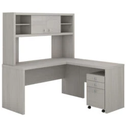 Bush Echo L-Shaped Desk With Hutch And Pedestal File 60" -ECH009GS