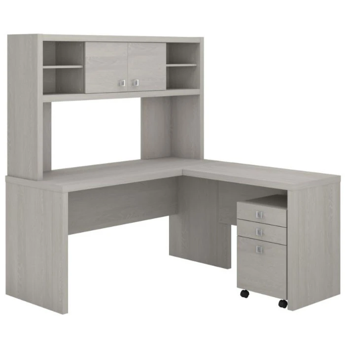 Bush Echo L-Shaped Desk With Hutch And Pedestal File 60" -ECH009GS