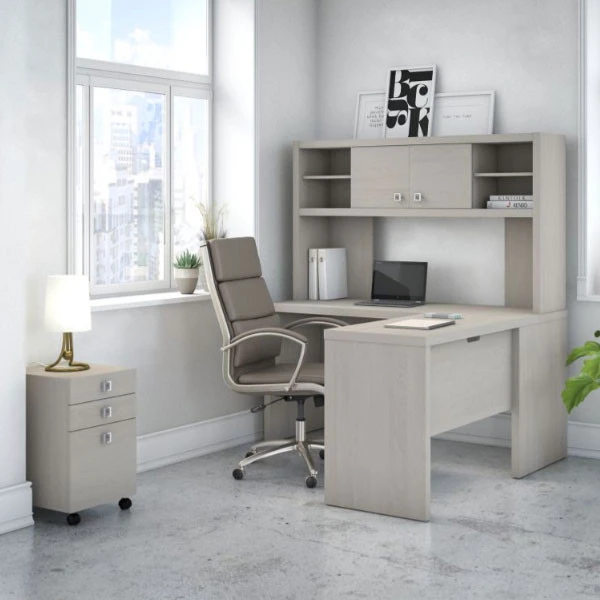 Bush Echo L-Shaped Desk With Hutch And Pedestal File 60" -ECH009GS - Image 3