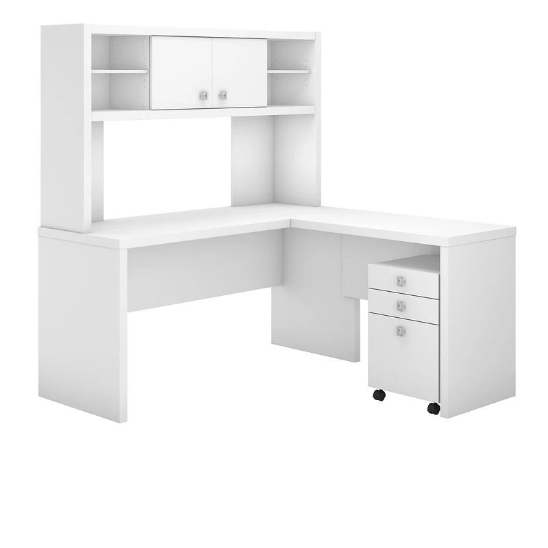 Bush Echo L-Shaped Desk With Hutch And Pedestal File 60" -ECH009PW - Image 2