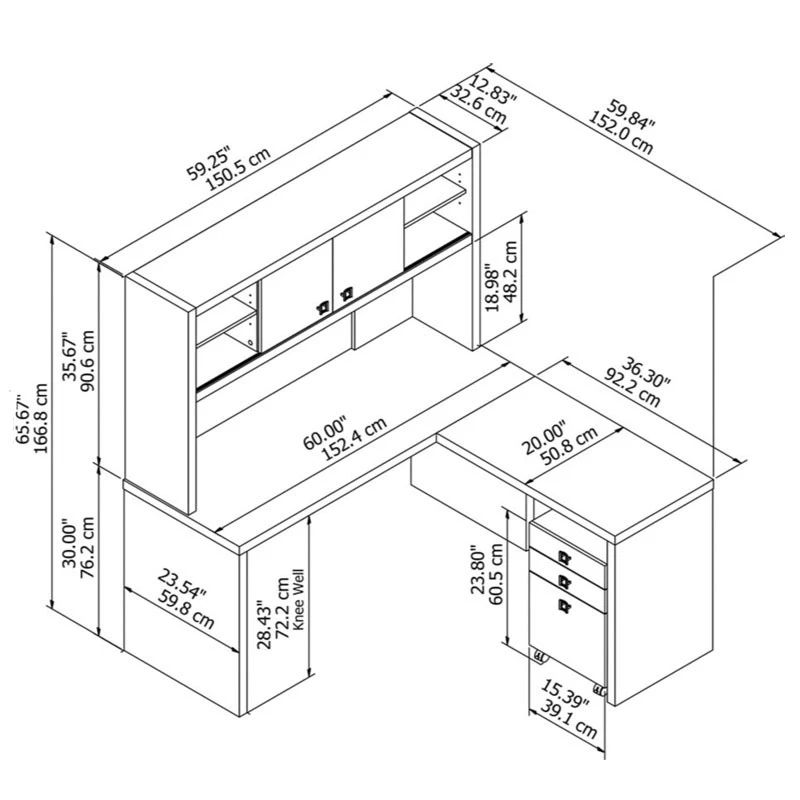 Bush Echo L-Shaped Desk With Hutch And Pedestal File 60" -ECH009PW - Image 6