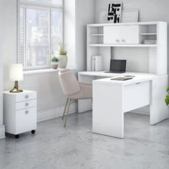 Bush Echo L-Shaped Desk With Hutch And Pedestal File 60" -ECH009PW