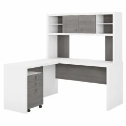 Bush Business Furniture Echo By Kathy Ireland 60W L-Shaped Desk Package White/Modern Gray - ECH009WHMG