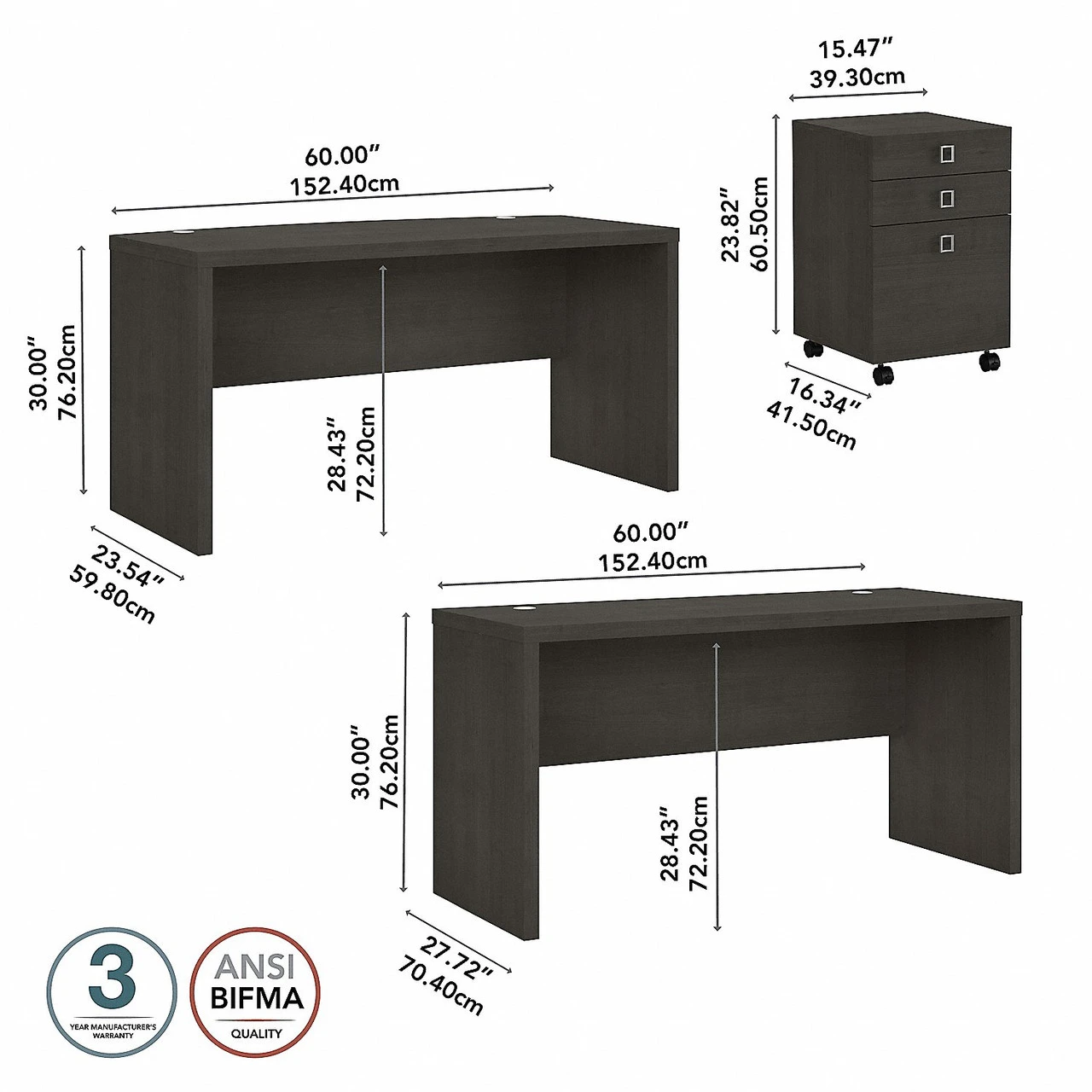 Bush Business Furniture Echo By Kathy Ireland 60W Bow Front Desk W Credenza And 3 Drawer Mobile Pedestal - ECH010CM - Image 3