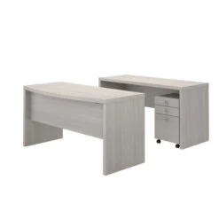Bush Echo Bow Front Desk W Credenza And 3-Drawer Mobile Ped 60" - ECH010GS