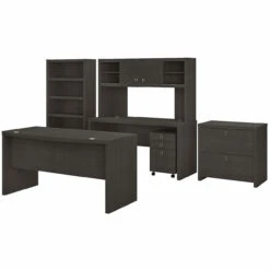 Bush Business Furniture Echo By Kathy Ireland 60W Bow Front Desk Package Charcoal Maple - ECH029CM