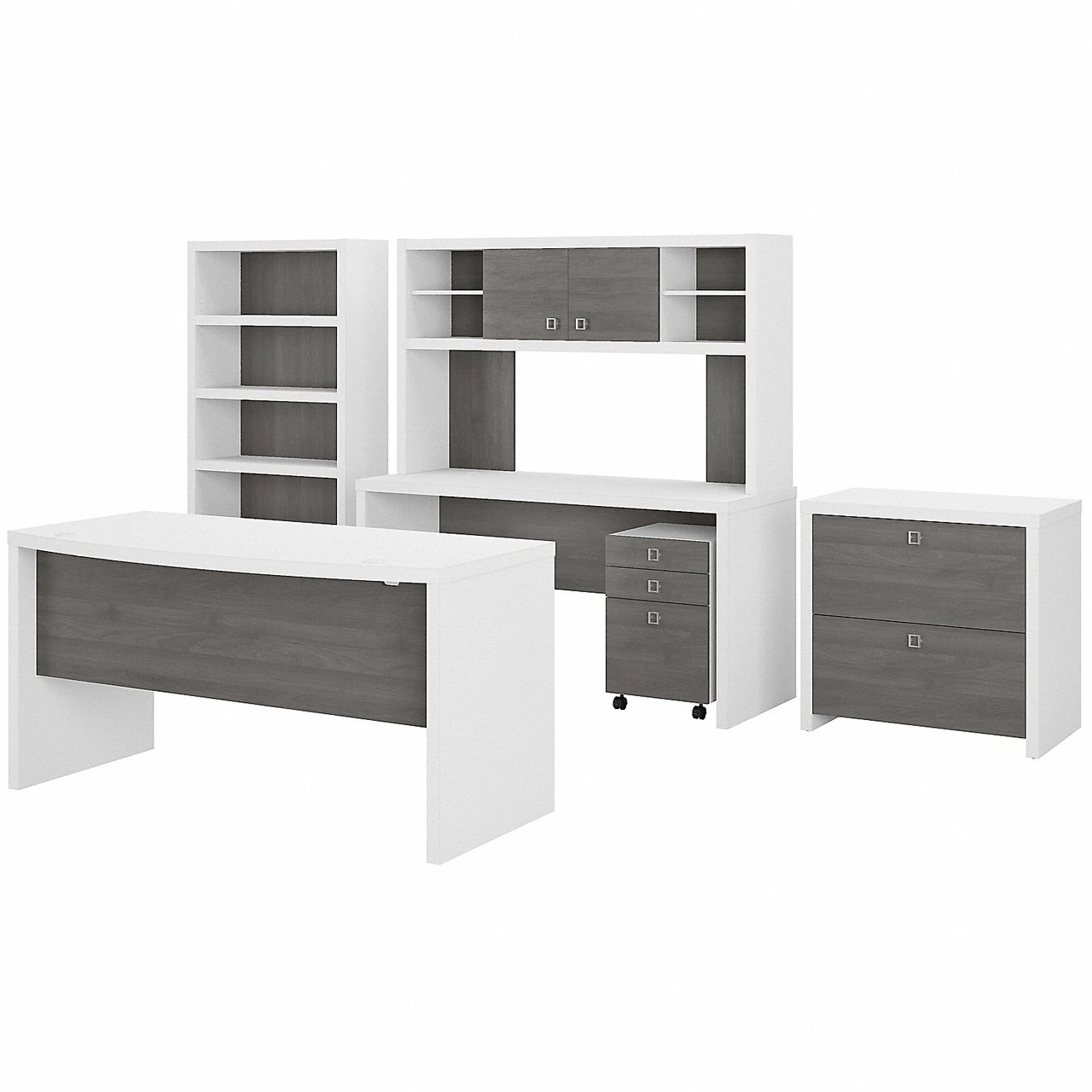 Bush Business Furniture Echo By Kathy Ireland 60W Bow Front Desk Package White/Modern Gray - ECH029WHMG