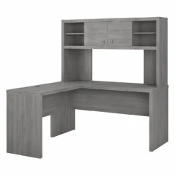 Bush Business Furniture Echo By Kathy Ireland L-Shaped Desk With Hutch Modern Gray - ECH031MG