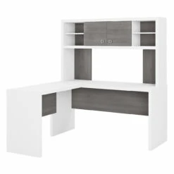 Bush Business Furniture Echo By Kathy Ireland L-Shaped Desk With Hutch White/Modern Gray - ECH031WHMG