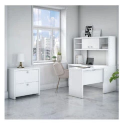 Bush Echo L-Shaped Desk With Hutch And Lateral File -ECH032PW