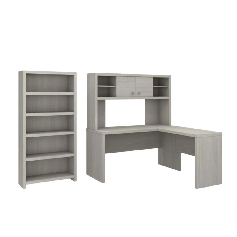 Bush Echo L-Shaped Desk With Hutch And Bookcase -ECH033GS