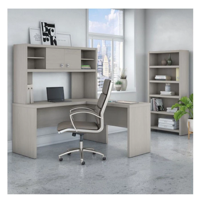 Bush Echo L-Shaped Desk With Hutch And Bookcase -ECH033GS - Image 2
