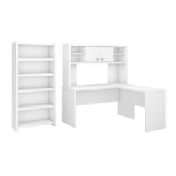 Bush Echo L-Shaped Desk With Hutch And Bookcase -ECH033PW