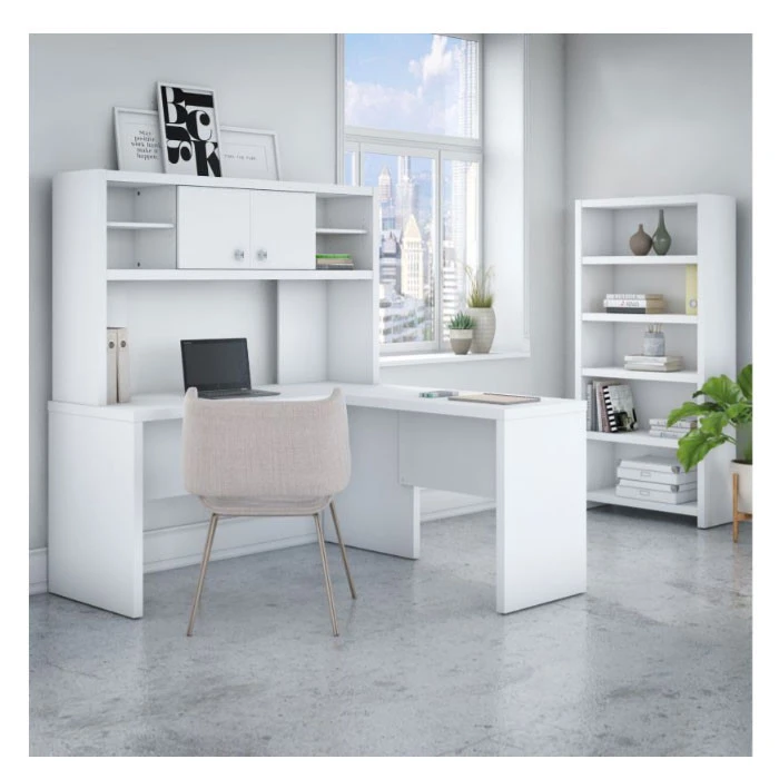 Bush Echo L-Shaped Desk With Hutch And Bookcase -ECH033PW - Image 2