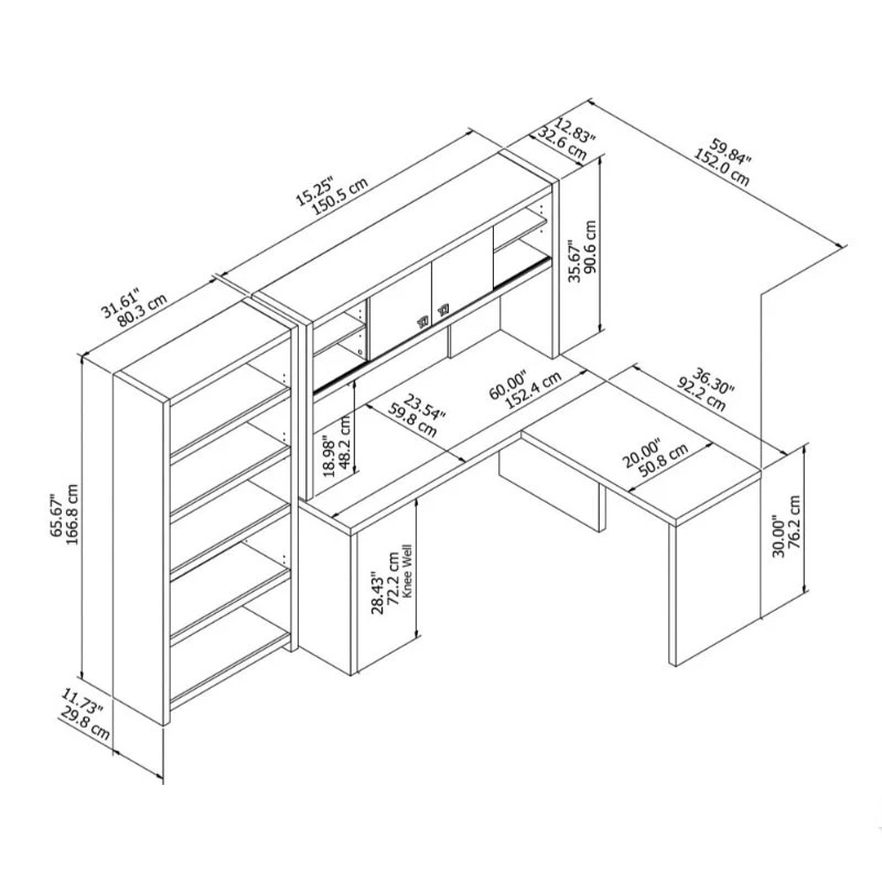 Bush Echo L-Shaped Desk With Hutch And Bookcase -ECH033GS - Image 3