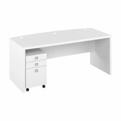 Bush Echo 72W Bow Front Office Desk With 3 Drawer Mobile File Cabinet - ECH046PW