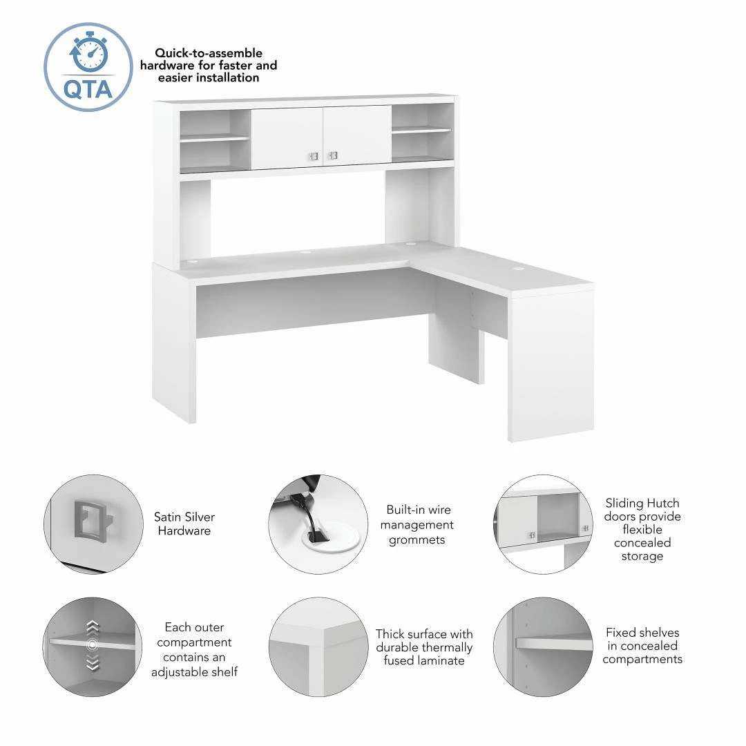 Bush Echo 72W L Shaped Computer Desk With Hutch Pure White - ECH057PW - Image 6