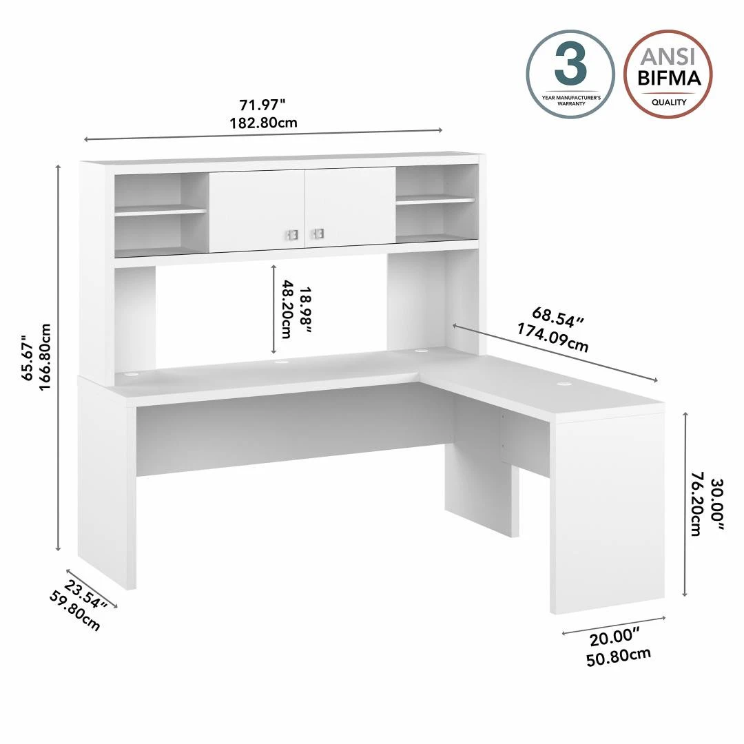 Bush Echo 72W L Shaped Computer Desk With Hutch Pure White - ECH057PW - Image 2