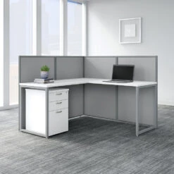 Bush Business Furniture Easy Office 60"W L-Shaped Desk W File Cabinet And 45"H Panels - EOD360SWH-03K