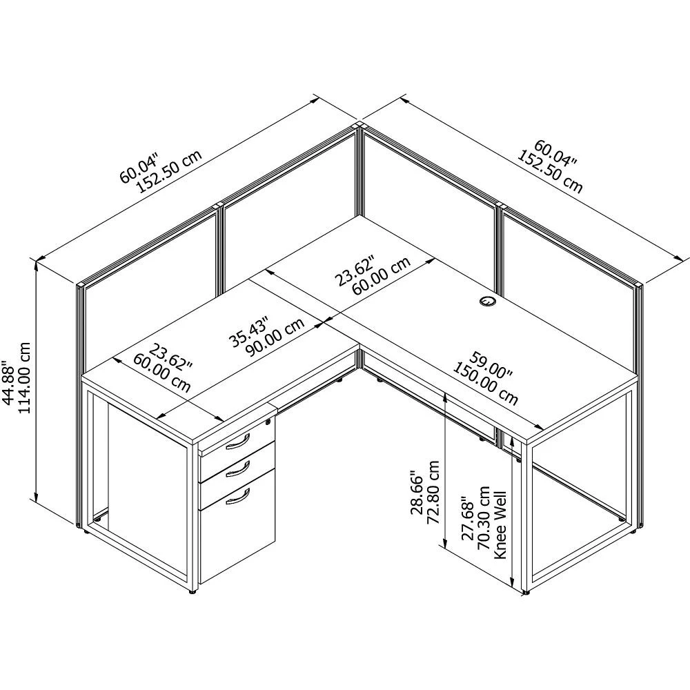 Bush Business Furniture Easy Office 60"W L-Shaped Desk W File Cabinet And 45"H Panels - EOD360SWH-03K - Image 3