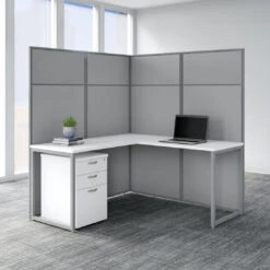 Bush Business Furniture Easy Office 60W L Shaped Desk With 66H Cubicle Panel And File Cabinet Pure White - EODH36SWH-03K