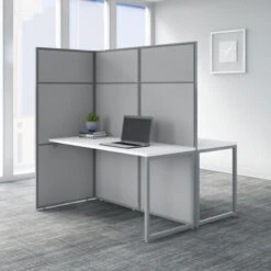 Bush Business FurnitureEasy Office 60W 2 Person Desk With 66H Cubicle Panel Pure White - EODH460WH-03K