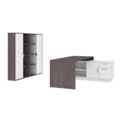Bestar Equinox 72W L-Shaped Desk With Storage Cabinets In Bark Grey & White - 115851-000047