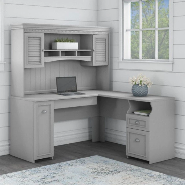 Bush Furniture Fairview 60W L Shaped Desk With Hutch In Cape Cod Gray - FV004CG - Image 2