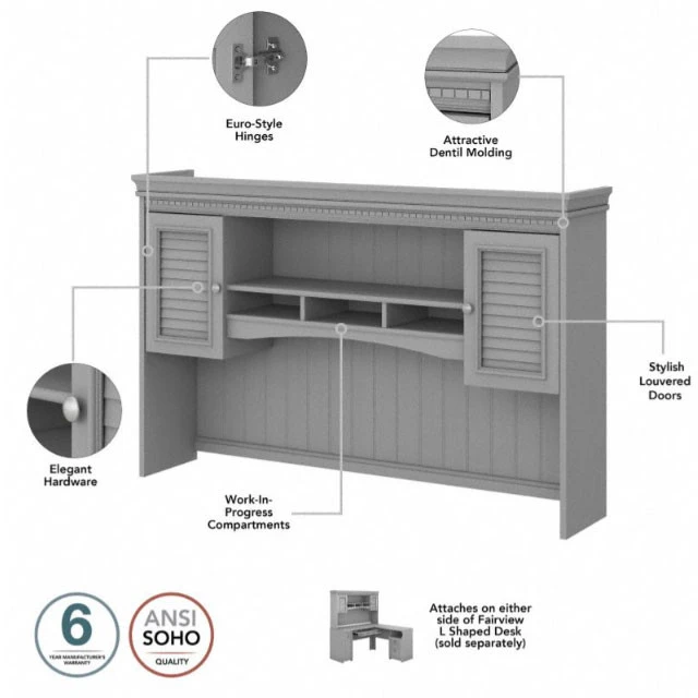 Bush Furniture Fairview 60W L Shaped Desk With Hutch In Cape Cod Gray - FV004CG - Image 6
