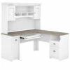 Bush Furniture Fairview 60W L Shaped Desk With Hutch In Pure White And Shiplap Gray - FV004G2W