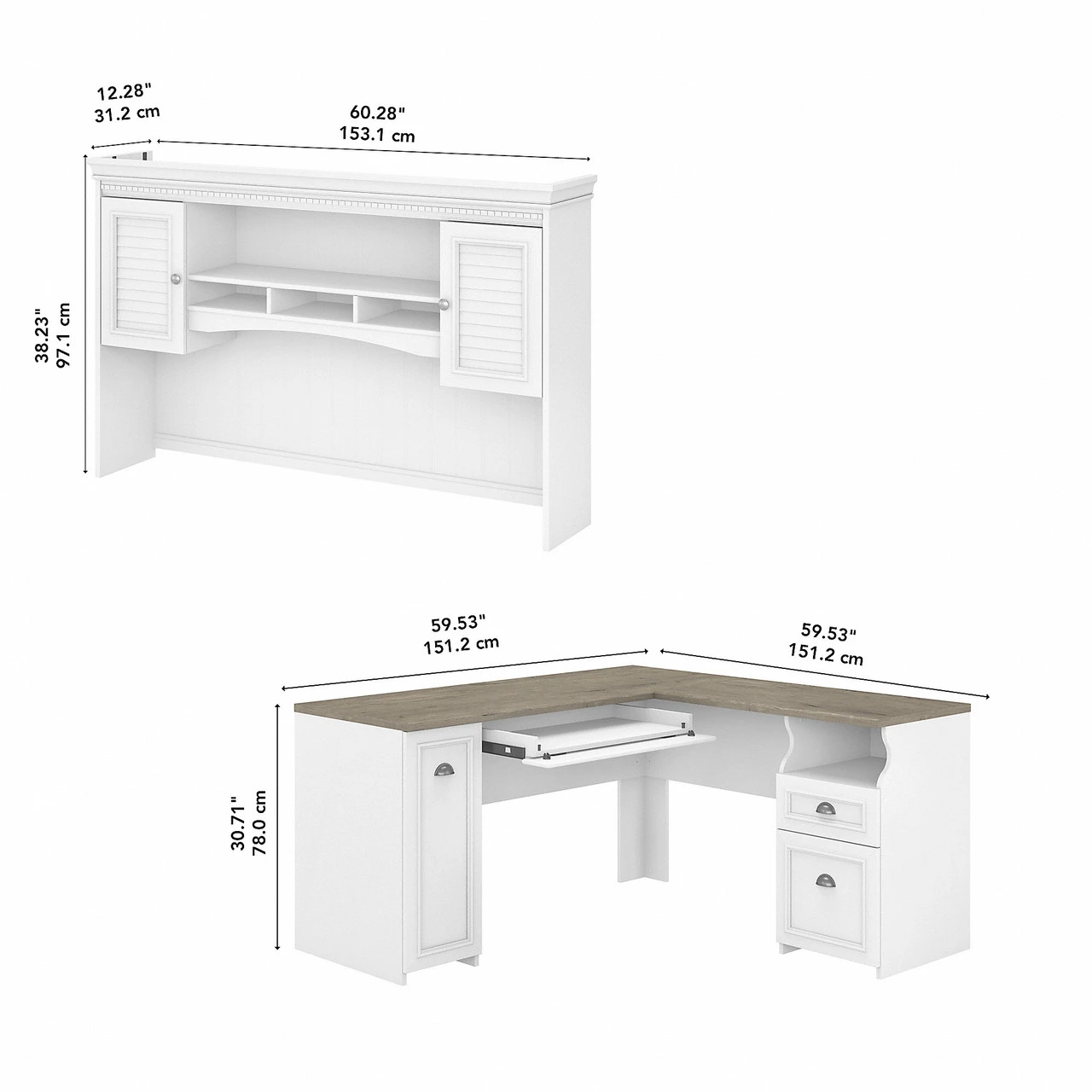 Bush Furniture Fairview 60W L Shaped Desk With Hutch In Pure White And Shiplap Gray - FV004G2W - Image 3