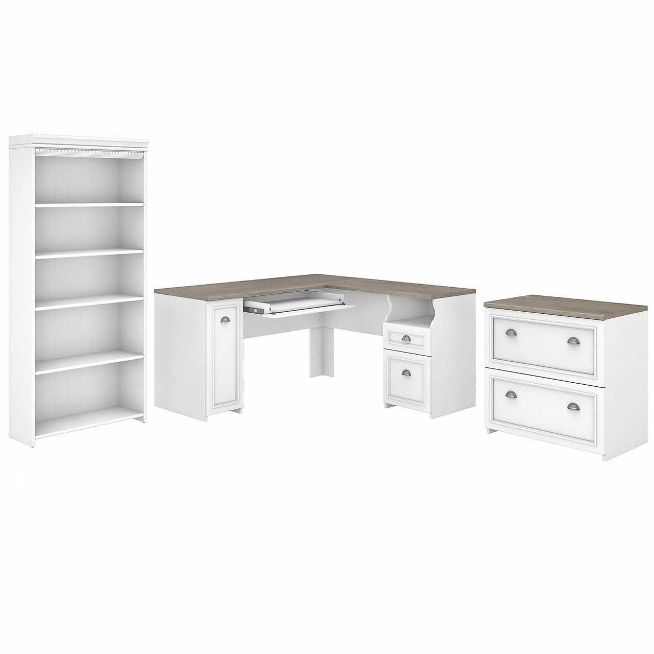 Bush Furniture Fairview 60W L-Shaped Desk W Lateral File Bookcase - FV008G2W - Image 2