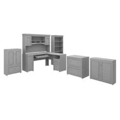 Bush Furniture Fairview 60W L Shaped Desk With Hutch, Bookcase, Storage, And File Cabinets Cape Cod Gray - FV014CG