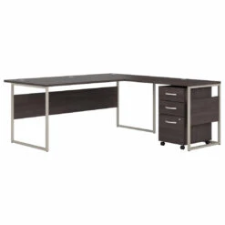 Bush Business Furniture Hybrid 72W X 36D L Shaped Table Desk With 3 Drawer Mobile File Cabinet In Storm Gray - HYB010SGSU