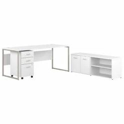 Bush Business Furniture Hybrid 72W X 30D Computer Table Desk With Storage And Mobile File Cabinet In White - HYB014WHSU