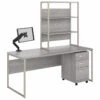 Bush Business Furniture Hybrid 72W X 30D Computer Desk With Hutch, Mobile File Cabinet And Monitor Arm In Platinum Gray - HYB019PGSU