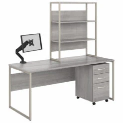 Bush Business Furniture Hybrid 72W X 30D Computer Desk With Hutch, Mobile File Cabinet And Monitor Arm In Platinum Gray - HYB019PGSU