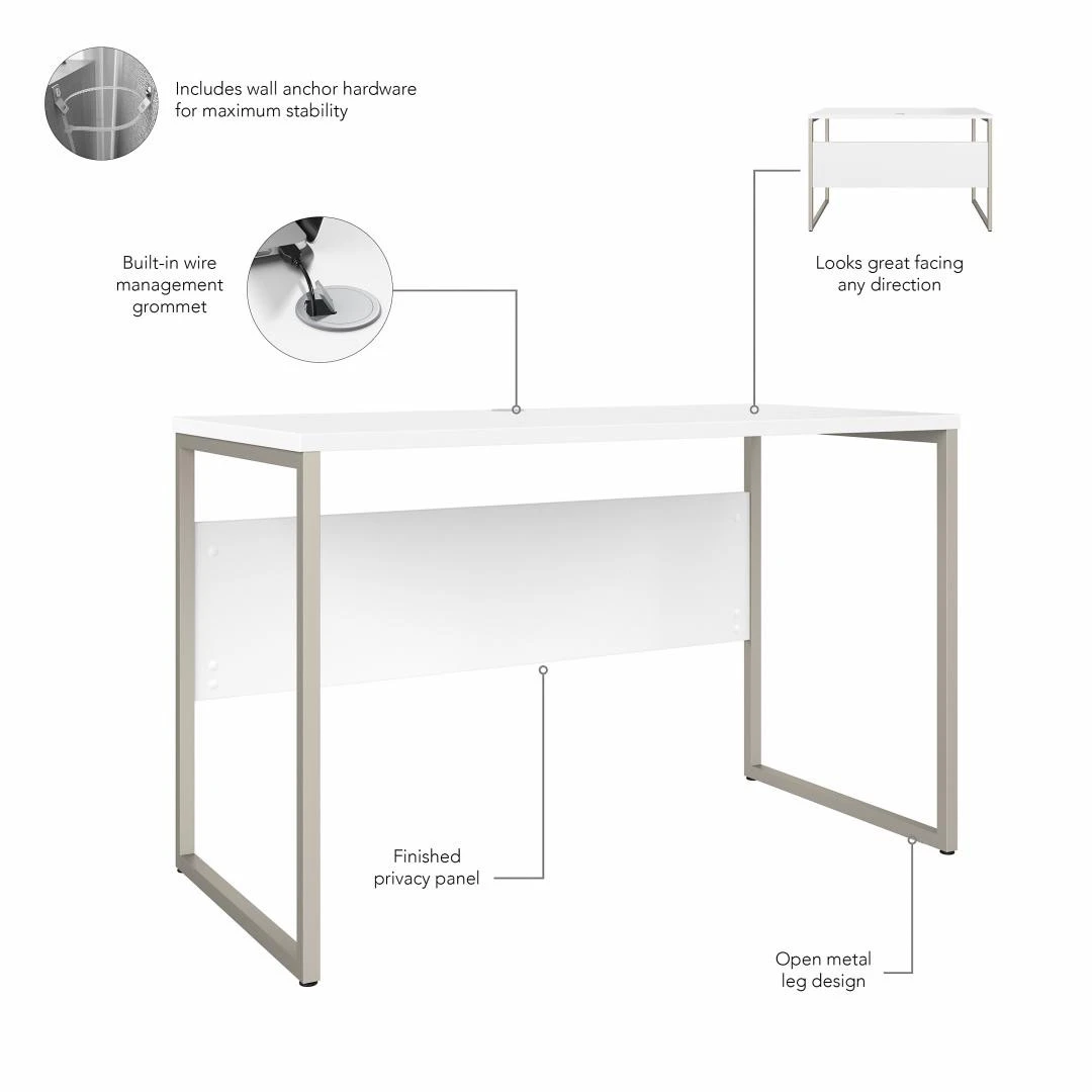 Bush Furniture Hybrid 48W X 24D Computer Table Desk In White - HYD148WH - Image 9