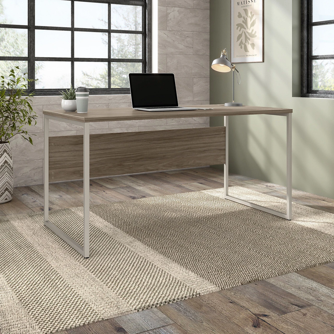 Bush Furniture Hybrid 60W X 30D Computer Table Desk In Modern Hickory - HYD360MH - Image 4