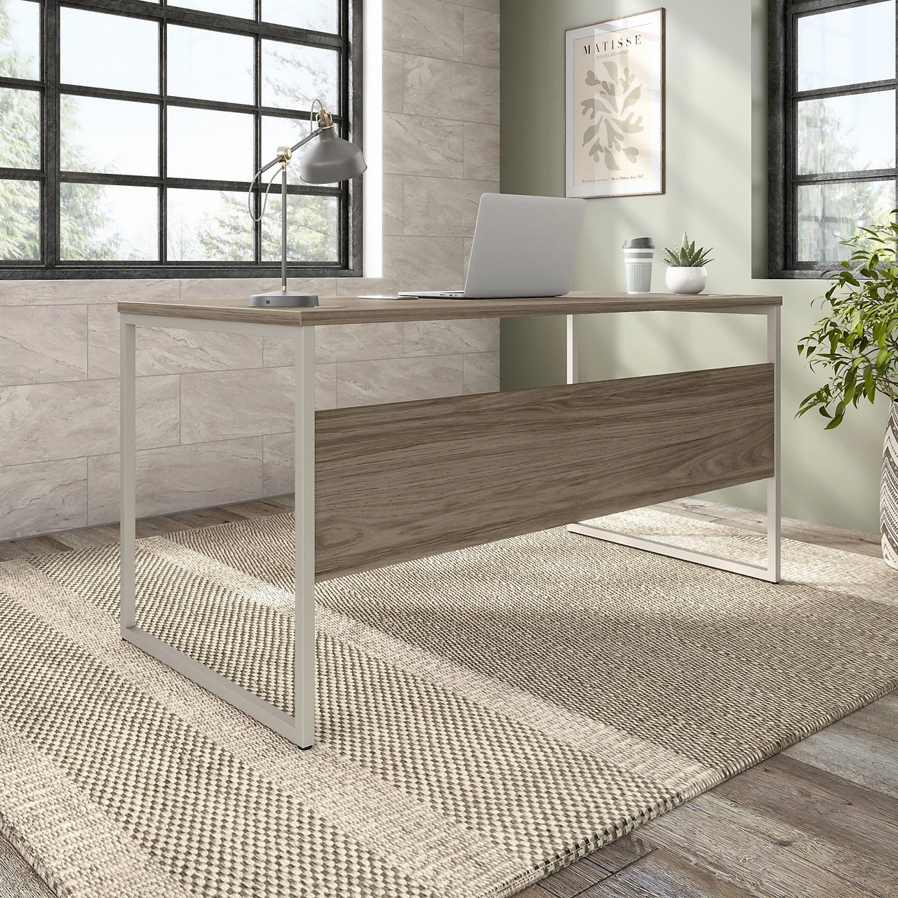 Bush Furniture Hybrid 60W X 30D Computer Table Desk In Modern Hickory - HYD360MH - Image 3