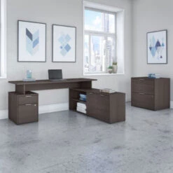 Bush Business Furniture Jamestown 72"W L-Shaped Desk W Lateral File - JTN010SGSU