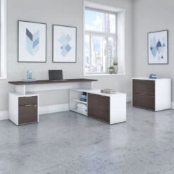 Bush Business Furniture Jamestown 72"W L-Shaped Desk W Lateral File - JTN010SGWHSU