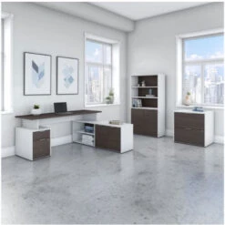 Bush Business Furniture Jamestown 60"W L-Shaped Desk Package - JTN023SGWHSU